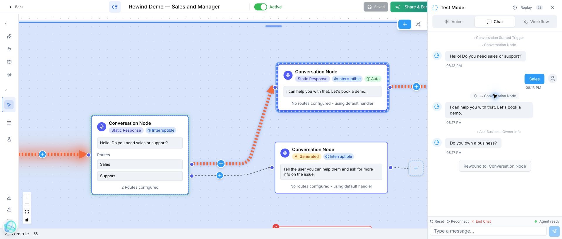 Votel Test Mode showing the original sales response