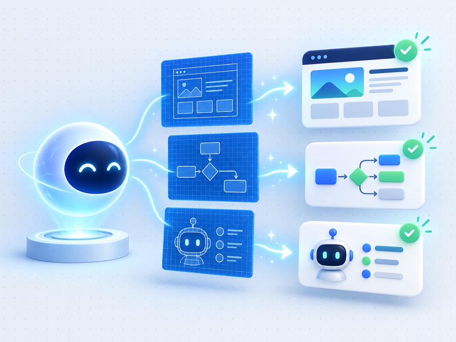 AI assistant turning instructions into a website, workflow, and agent