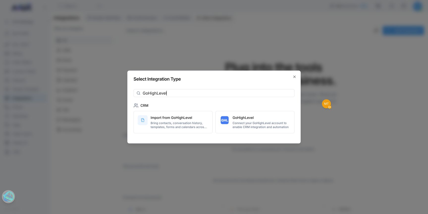 Votel integration search result for Import from GoHighLevel