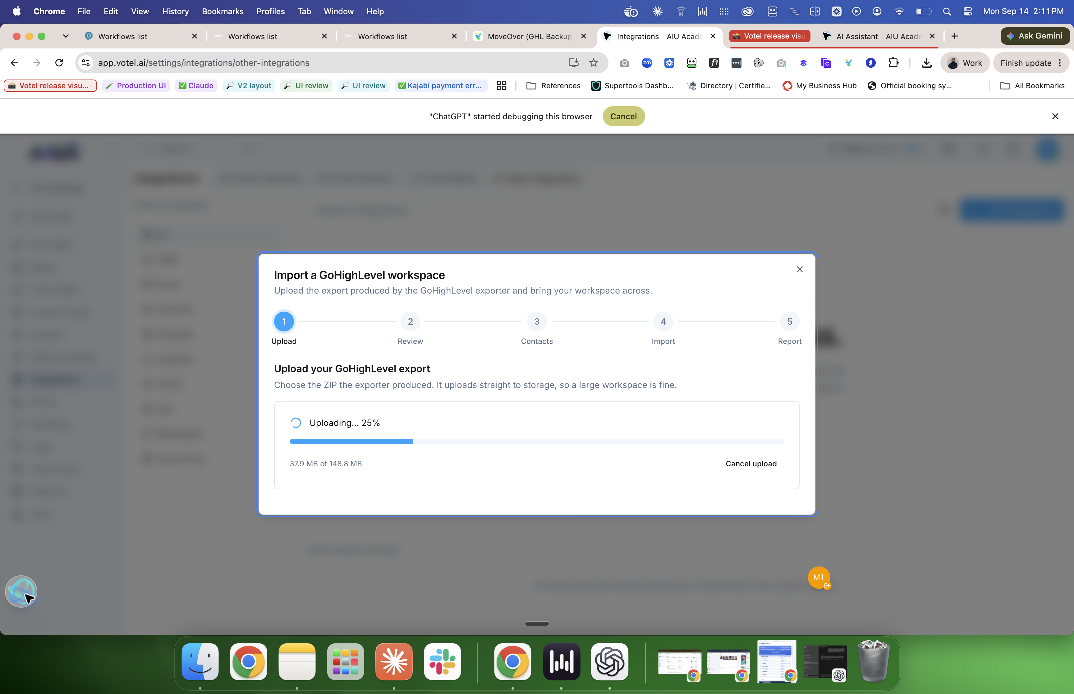 Votel GoHighLevel importer uploading a ZIP file
