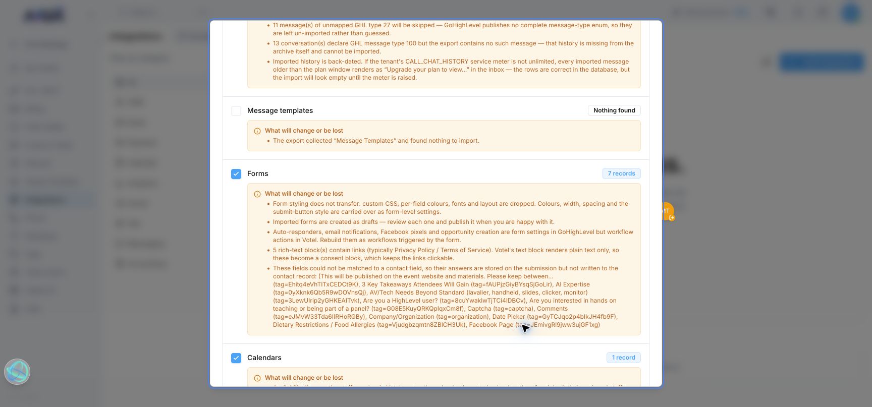 Review section for forms