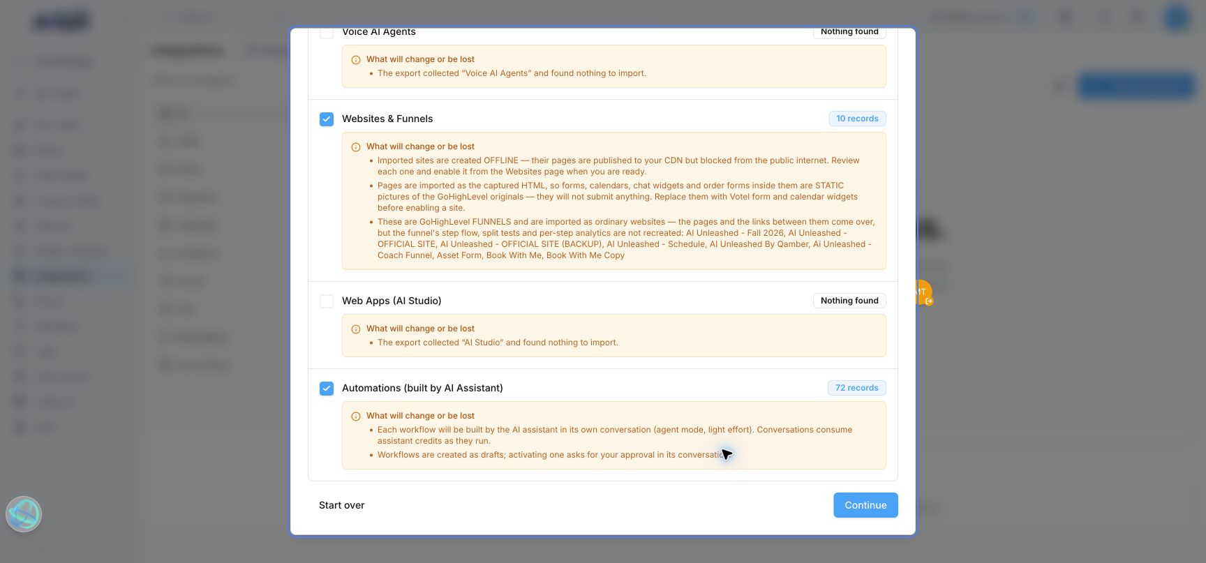 Review sections for websites, web apps, and automations