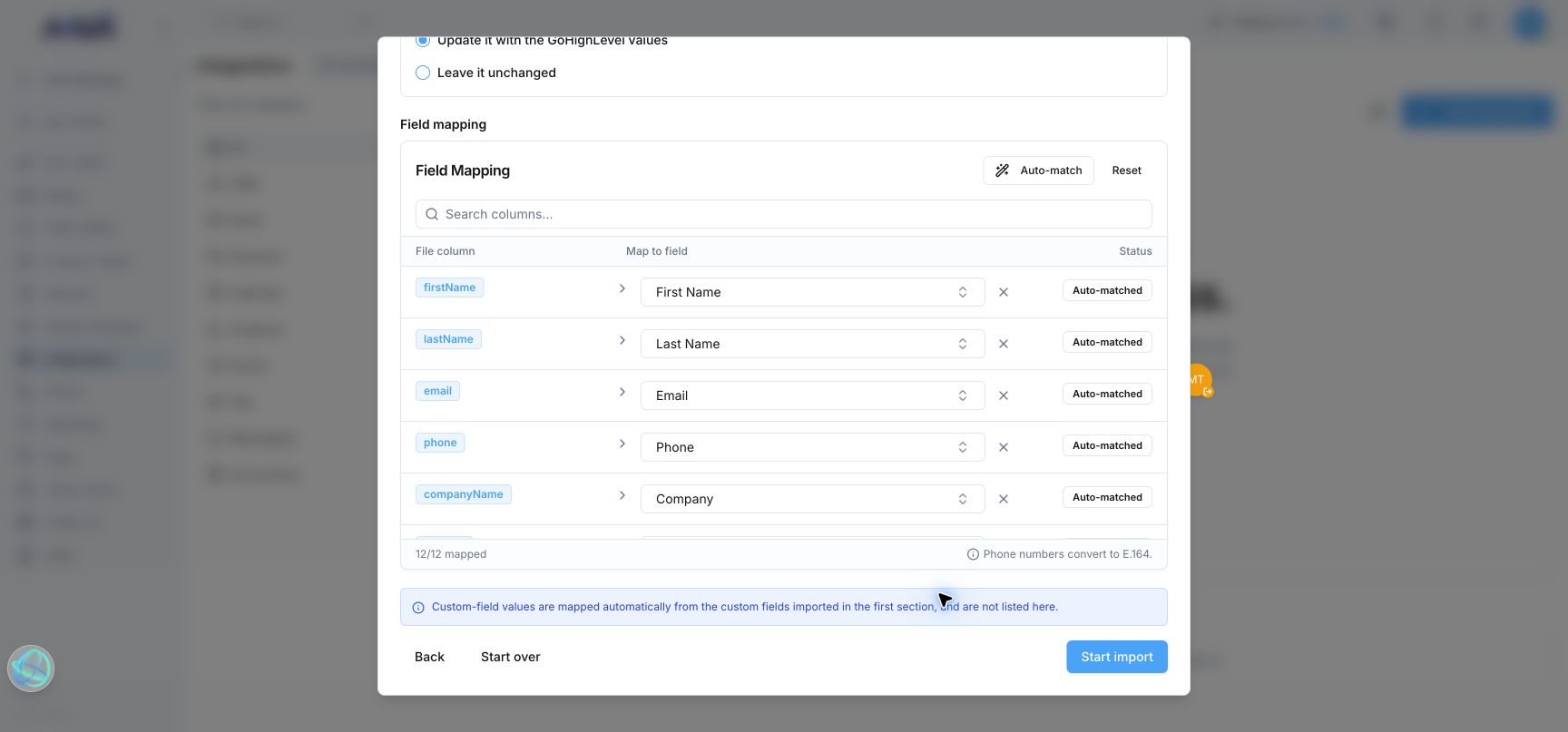 Primary contact field mappings