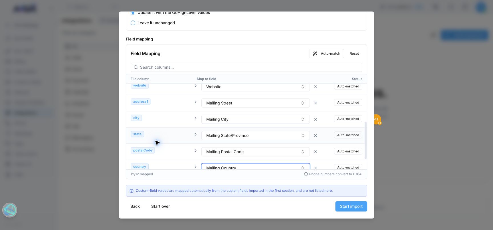 Contact address field mappings