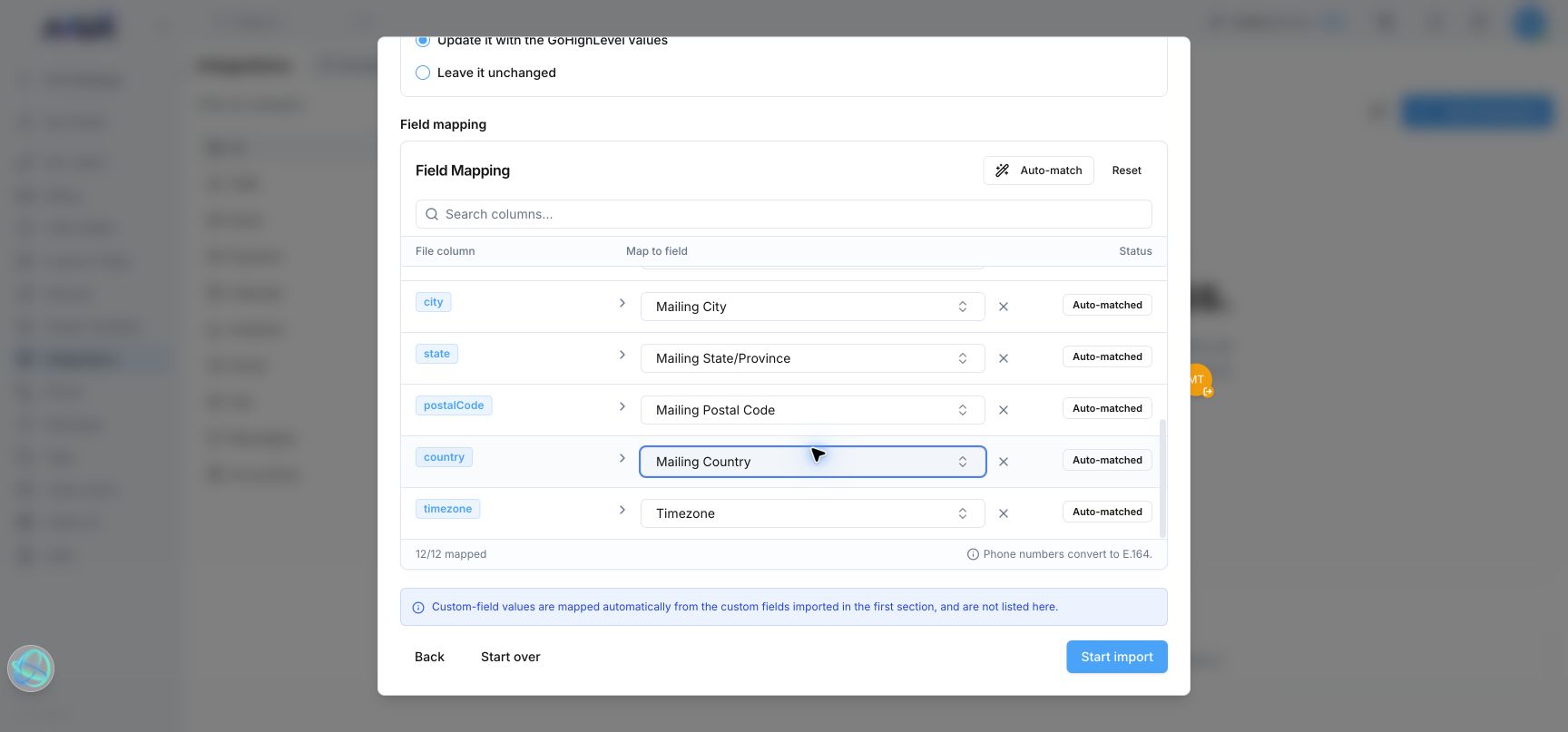 Final contact mappings and import summary