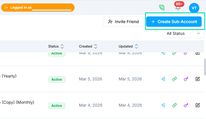Votel create sub-account screen