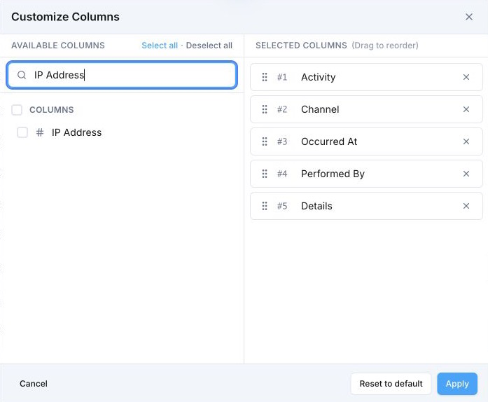 Votel audit log with IP address column
